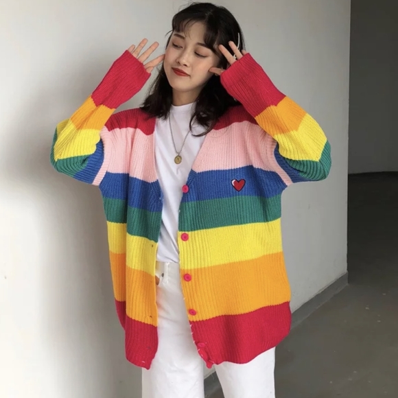 NWT Winter Y2K Rainbow Knitted Cardigan Sweater S: Small-Medium - Picture 4 of 11